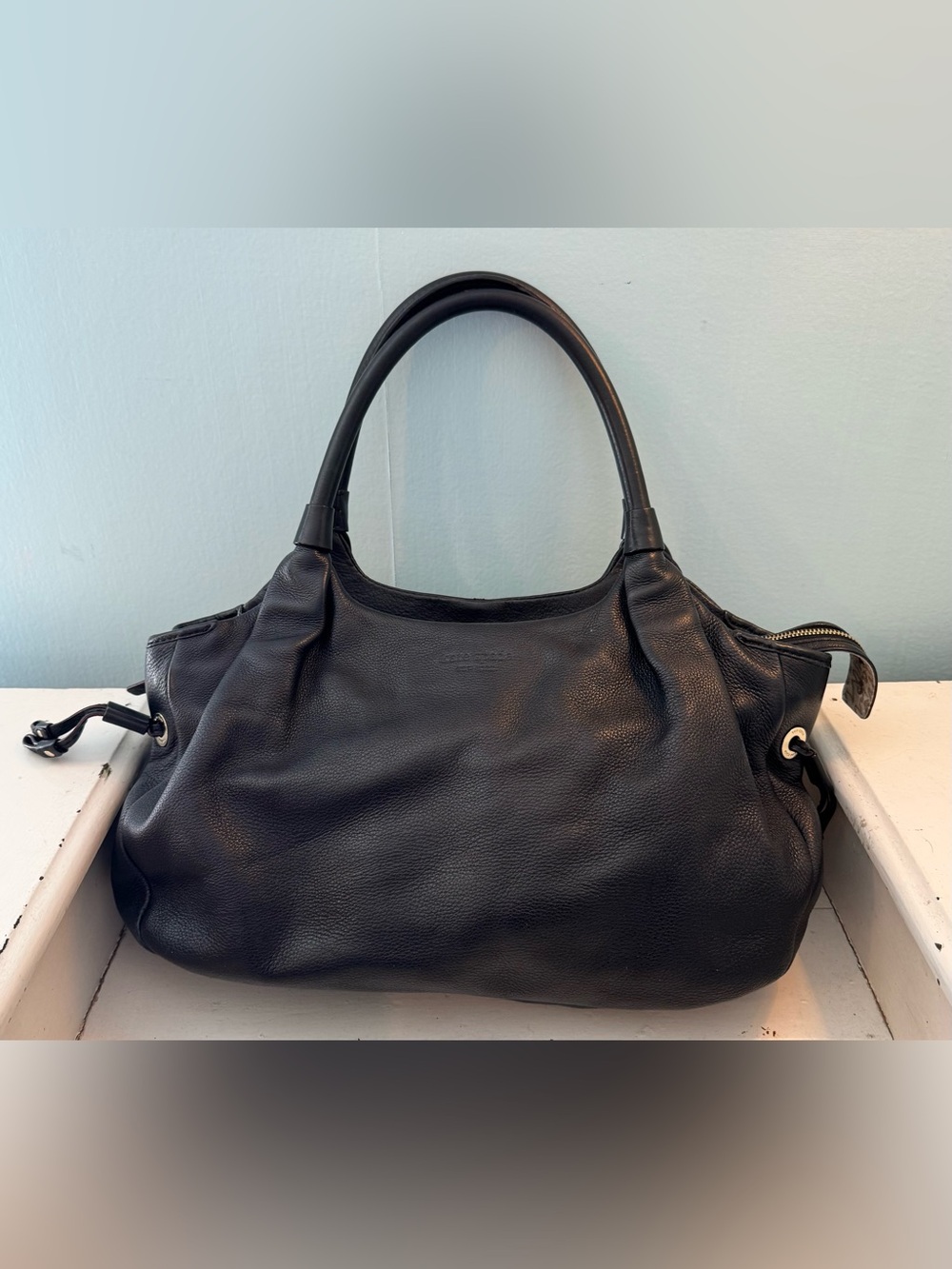 Kate Spade Stevie Black Pebbled Grain Leather Satchel Purse Hobo Handbag